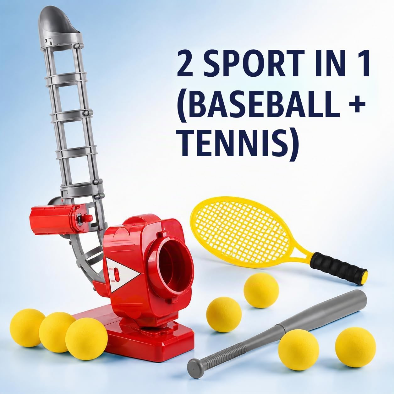 MMOBIEL Macchina da baseball e tennis 2 in 1 per bambini, lanciatore automatico di palline con 6 palline morbide in EVA, racchetta e racchetta. Giocattolo sportivo all'aperto dai 5 anni in su, set da
