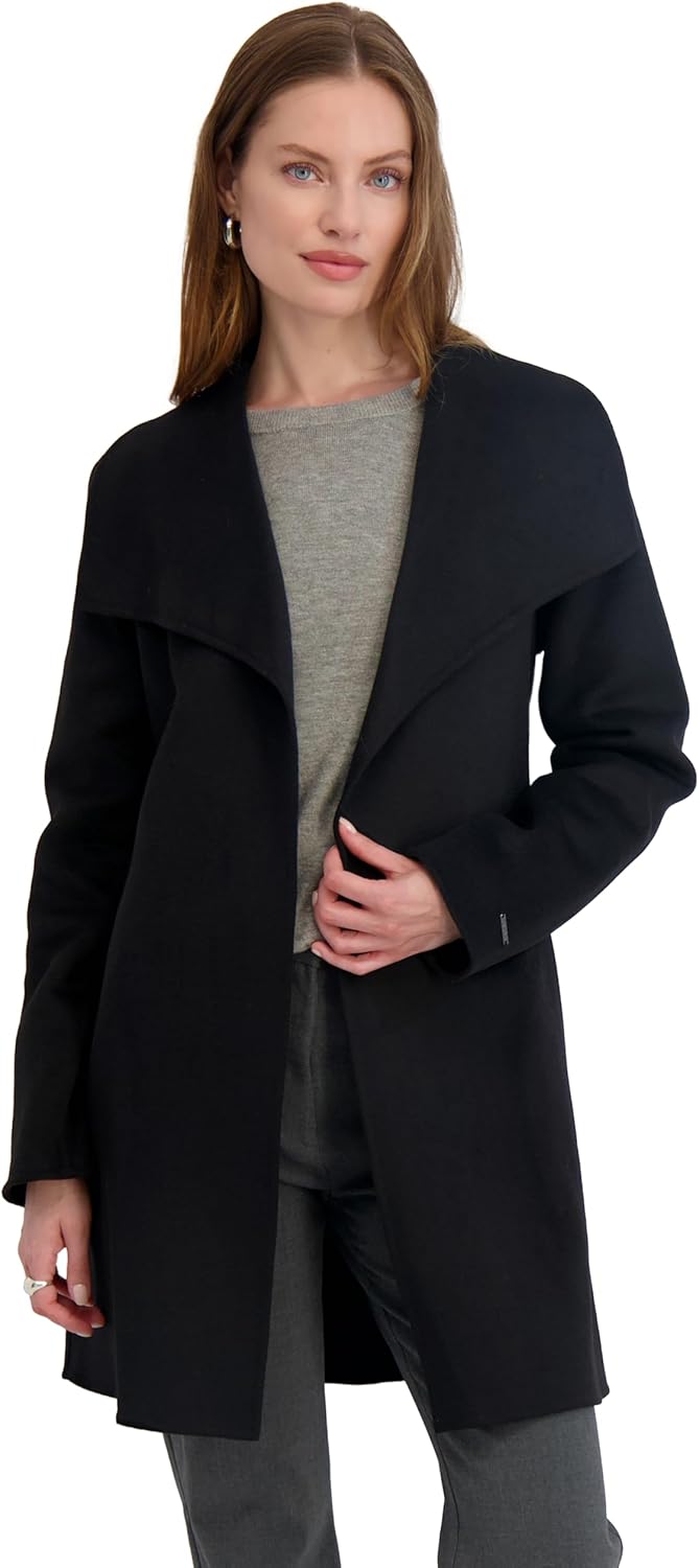 TAHARI Women's Ella Lightweight Double Face Wool Wrap Coat With Tie Belt - Image 2