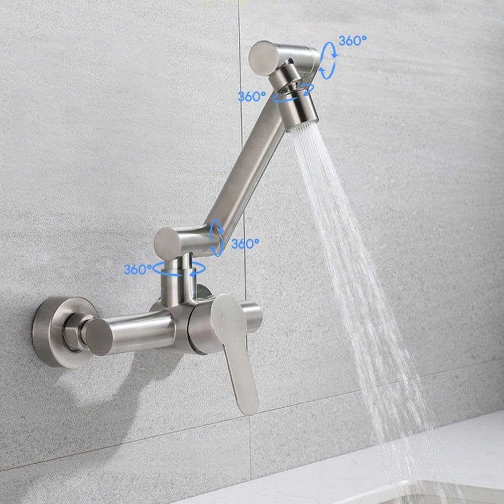 HomeLava Robinet de Cuisine Mural Pliable avec 2 Types de Jets D'eau, Robinet D'Évier Pivotant à 360° Installation Facile en Acier Inoxydable 304, Mat