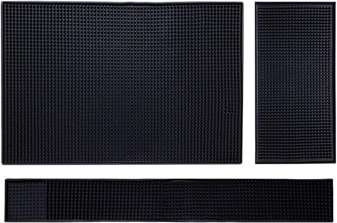 Store2508 PVC Rubber Non-Slip Bar Service Spill Mat for Counter Top - Black, Pack of 3