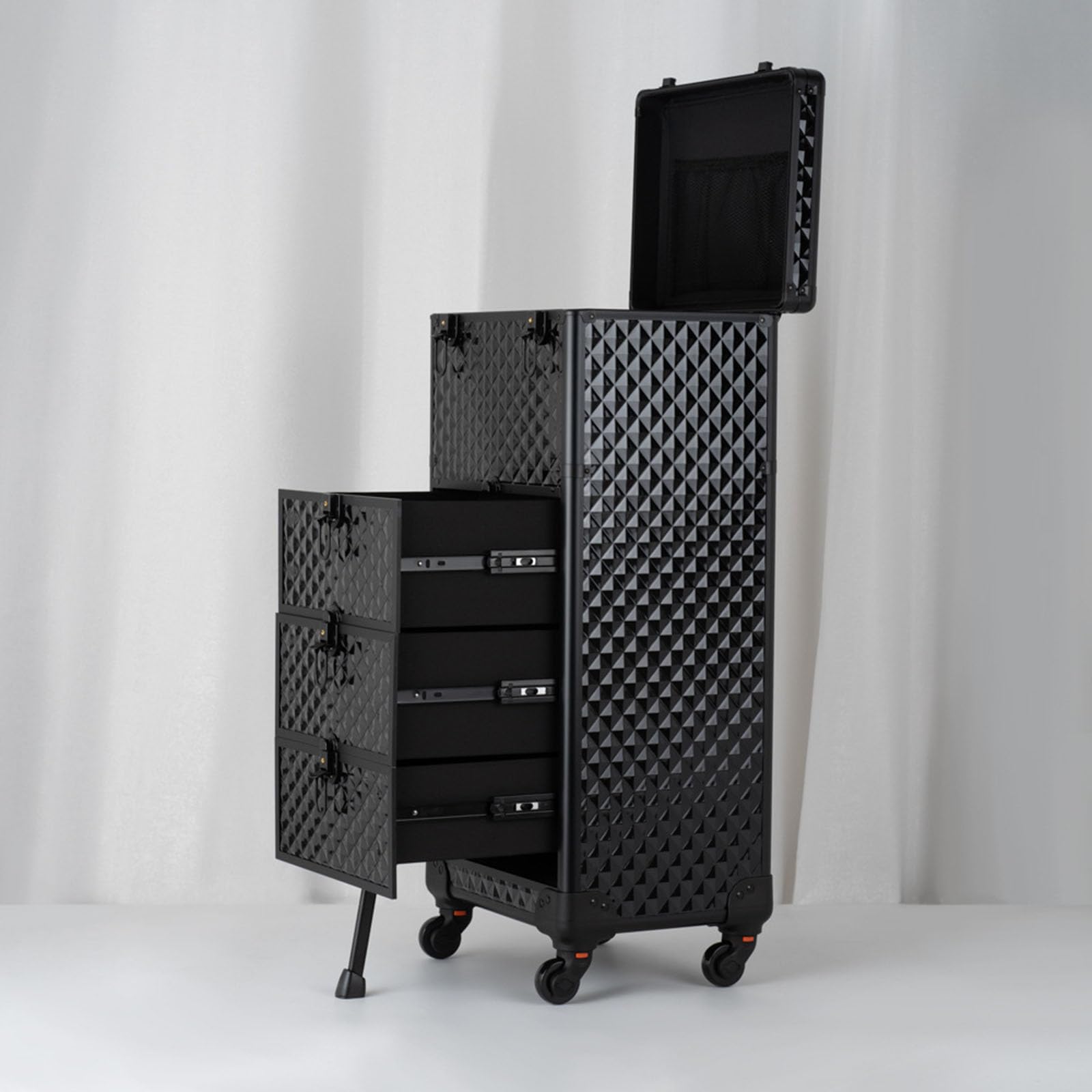 Kosmetikkoffer Trolley Schminkkoffer Groß Make up Koffer mit Rollen Kosmetik Trolley 3 Schubladen Friseurkoffer Alu Multikoffer,Schwarz