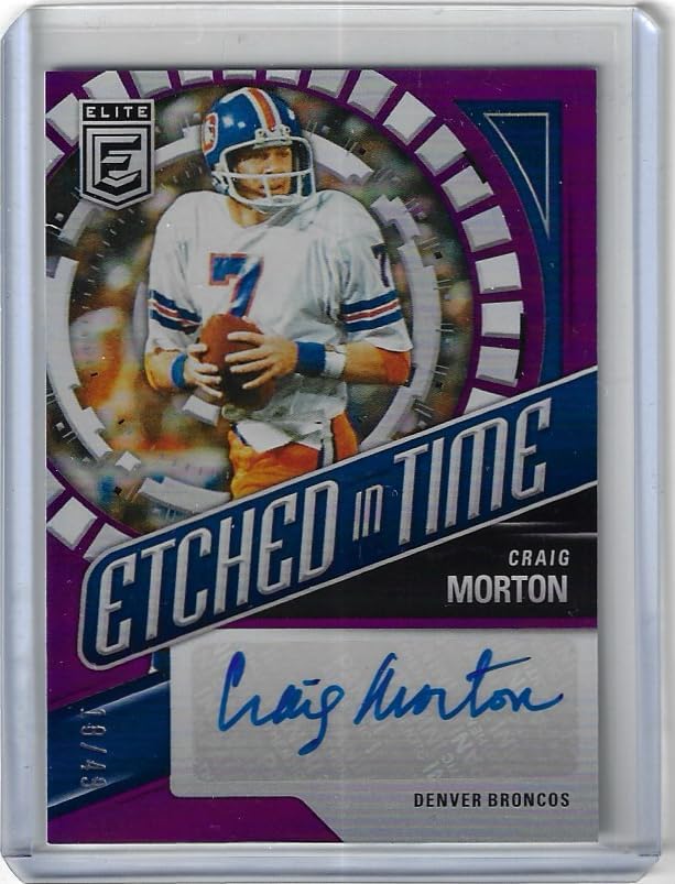 Craig Morton Autographed Serial Numbered #18/49 Purple Parallel Etched in Time Signature Auto Special Insert Collectible Football Card - 2024 Donruss Elite Football Card #ETS-CMO (Broncos)