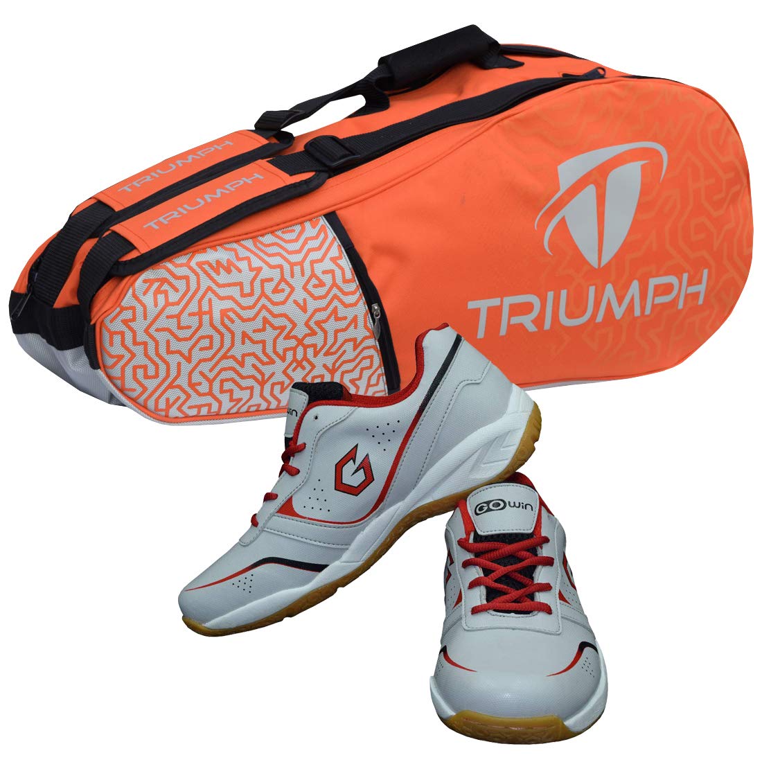 Gowin Badminton Shoe Smash Grey Size-13 Kids with Triumph Badminton Bag 303 Orange/Grey-image-8