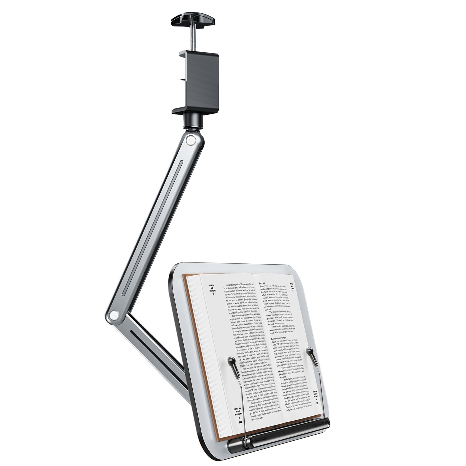 Fabater Supporto per Libri da Tavolo per Lettura, Braccio a Sbalzo con Rotazione a 360°, Supporto per Libri di Cucina Ad Altezza Regolabile, Adatto per di Ereader da 14-17,3 Pollici, per Pieghevole