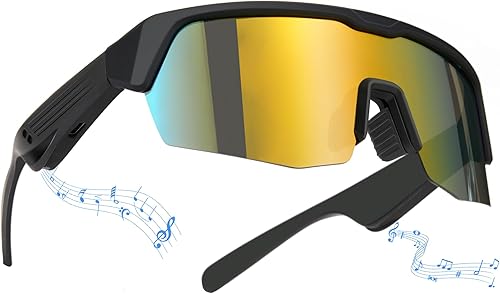 Cyxus Gafas de sol inteligentes con Bluetooth para hombres y mujeres, micrófono integrado, auriculares de música, oído abierto, deportes, correr,