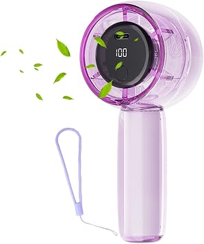 Handheld Fan with Light, Portable Type-C Rechargeable Fan with Lanyard, Lightweight Hand Held Mini Fans with LED Display and Speed Adjustment for Stylish Girl Women Men Indoor OutdoorPurple