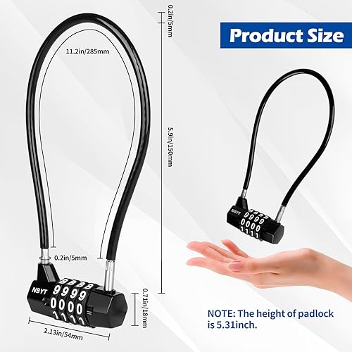 Miniatura 5 de Cerraduras de cable con combinación, cable de acero con cerradura de combinación de 4 dígitos con código reiniciable para bicicletas, taquillas,