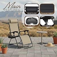 Vista 5 de Sillón ajustable de gravedad cero con tela de malla de acero: silla de césped reclinable con almohada cómoda, bandeja portavasos, y posiciones