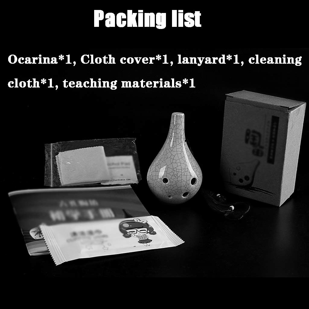 ocarina, Ocarina in argilla a 6 fori contralto in Do for principianti, for imparare a suonare, con custodia in tessuto + cordino + panno for la pulizia(White C)