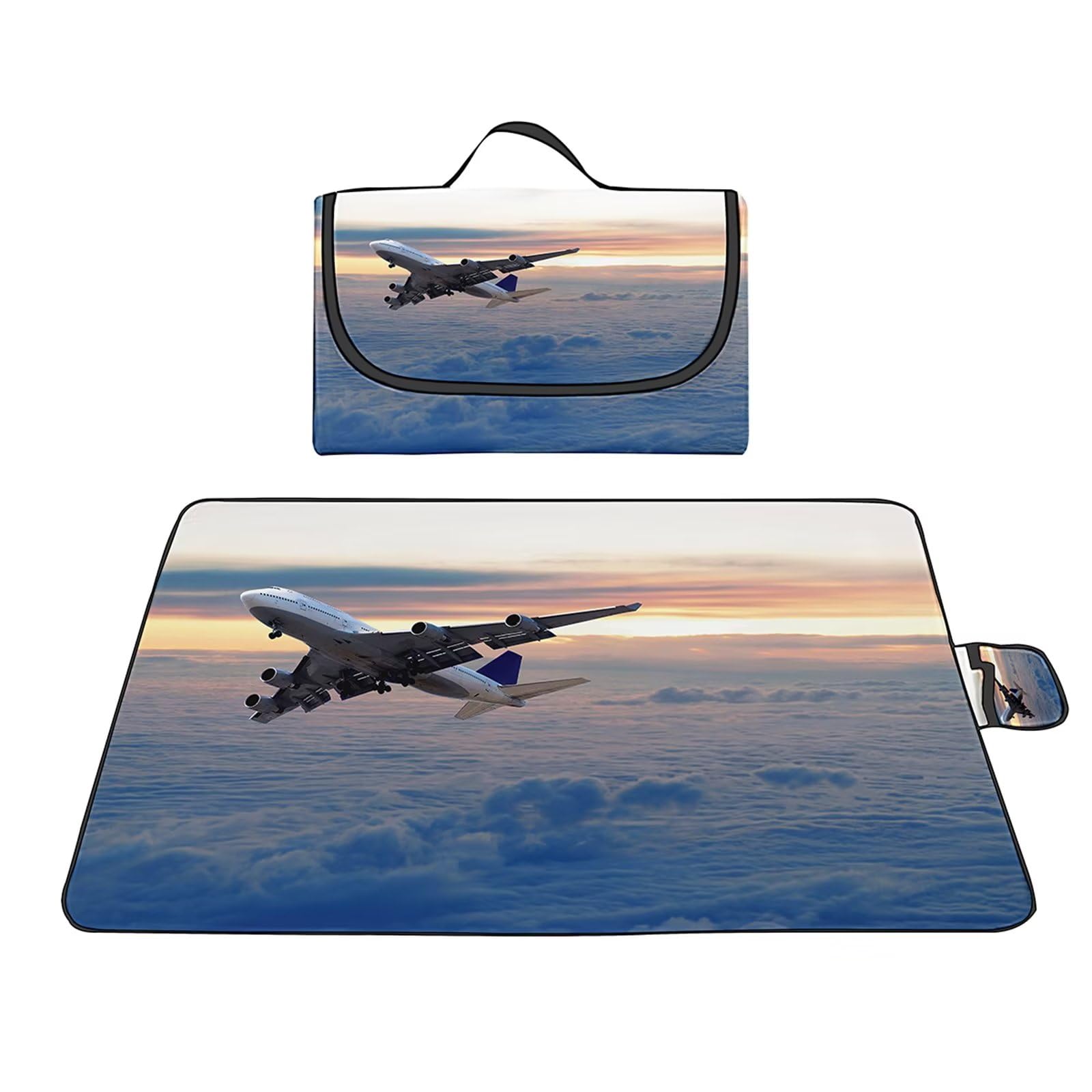 Coperta da Picnic, 200x300cm Nuvola Blu Impermeabile Antisabbia Coperta da Campeggio, Tappeto Spiaggia Pieghevole Portatile telo picnic con Manico per Picnic Spiaggia Viaggi Escursionismo Campeggio