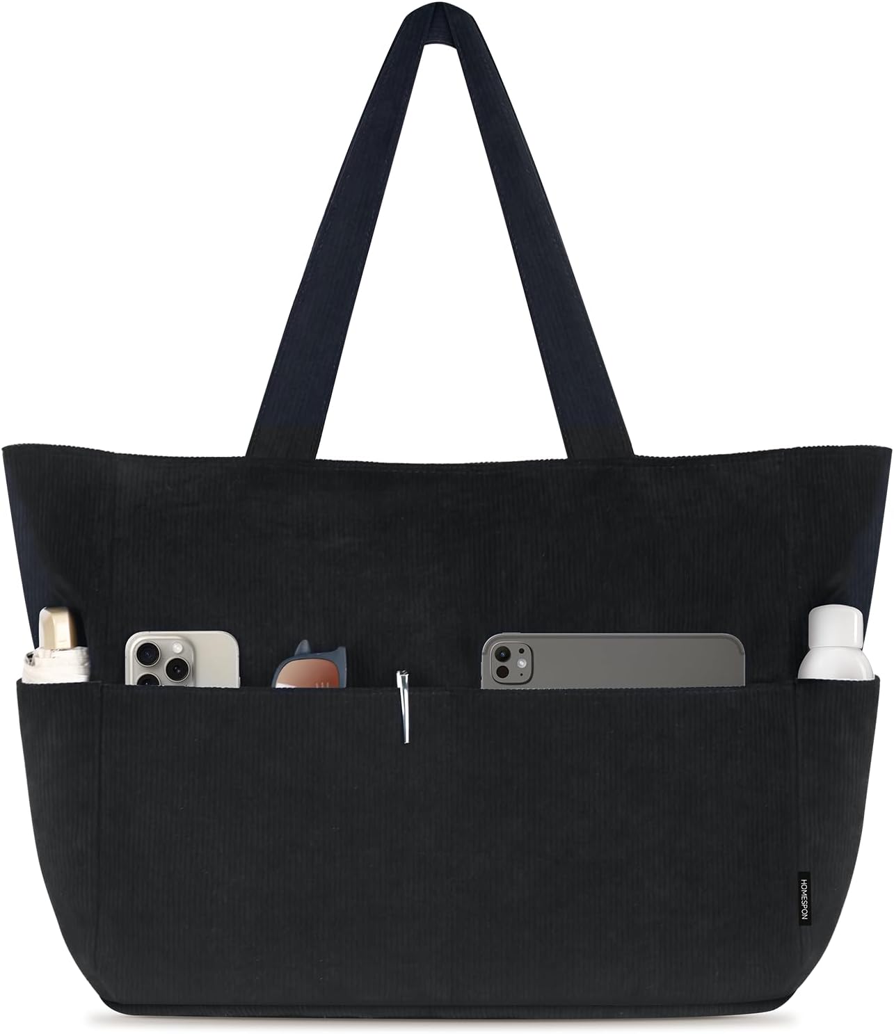 HOMESPON Large Corduroy Tote Bag for Women Everyday Shoulder Bag with Pockets and Zipper for Work Travel Vacation