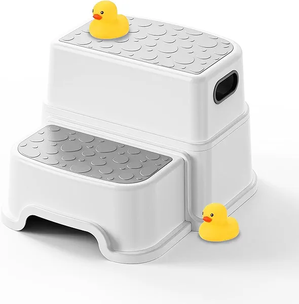 Two Step Stool for Kids – Non-Slip Toddler Step Stool for Bathroom Sink & Potty Training, Dual Height 9.5”, Safe & Sturdy for Kitchen, Bedroom & Classroom (Includes Two Ducks)
