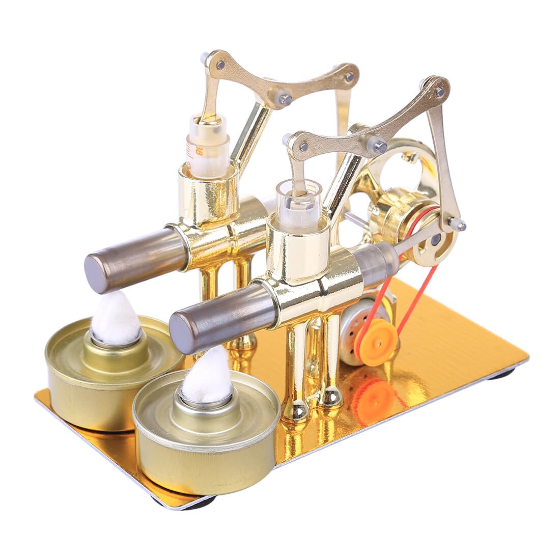 Stirling Modèle de moteur à vapeur à cylindre chaud en métal, modèle de moteur à gros piston à deux cylindres, à combustion externe, moteur thermique (couleur de l'ampoule aléatoire)