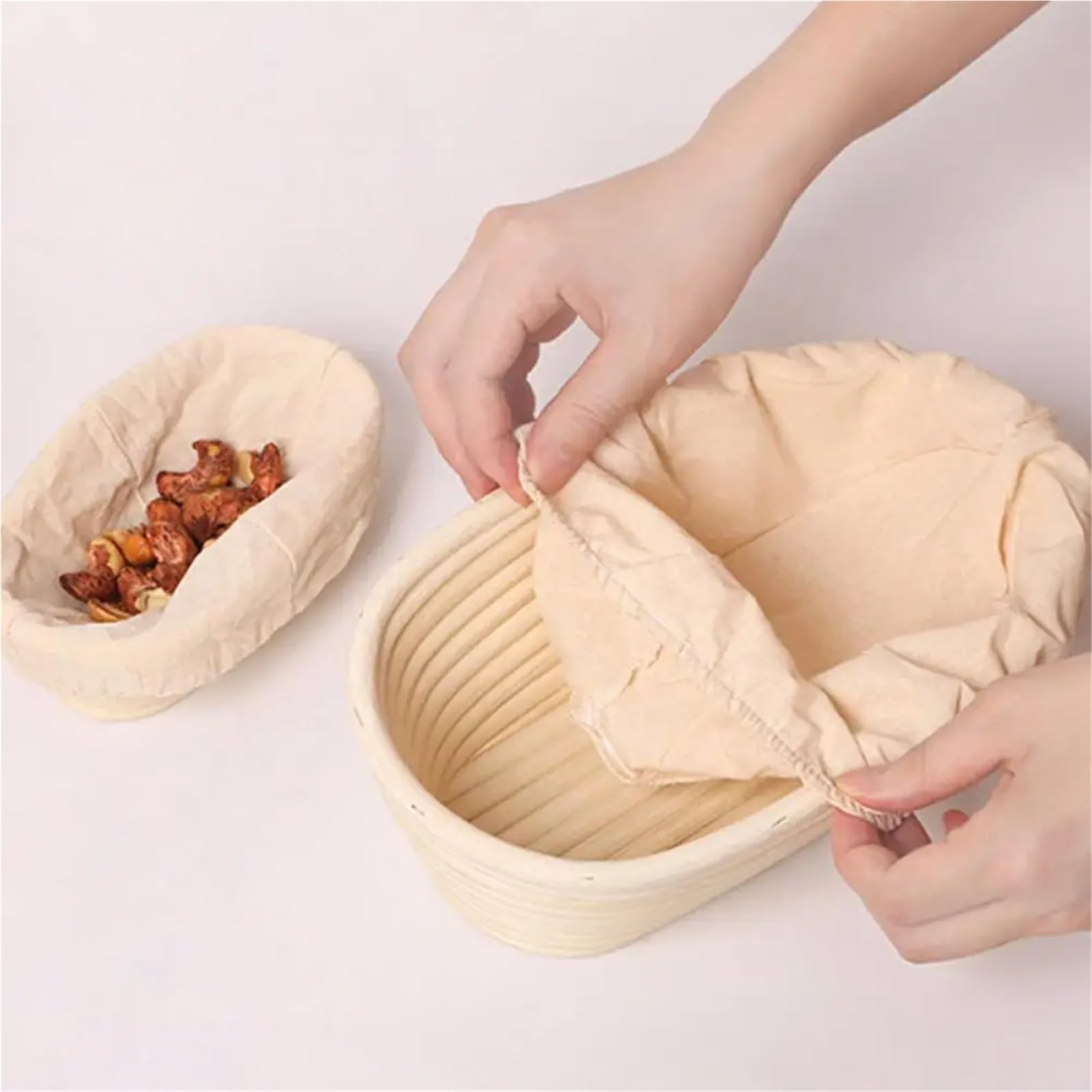 Cesta de fermentación forrada lino, juego cestas mimbre ovaladas hechas a mano for pan masa fermentada Para Hornear Pan(S)