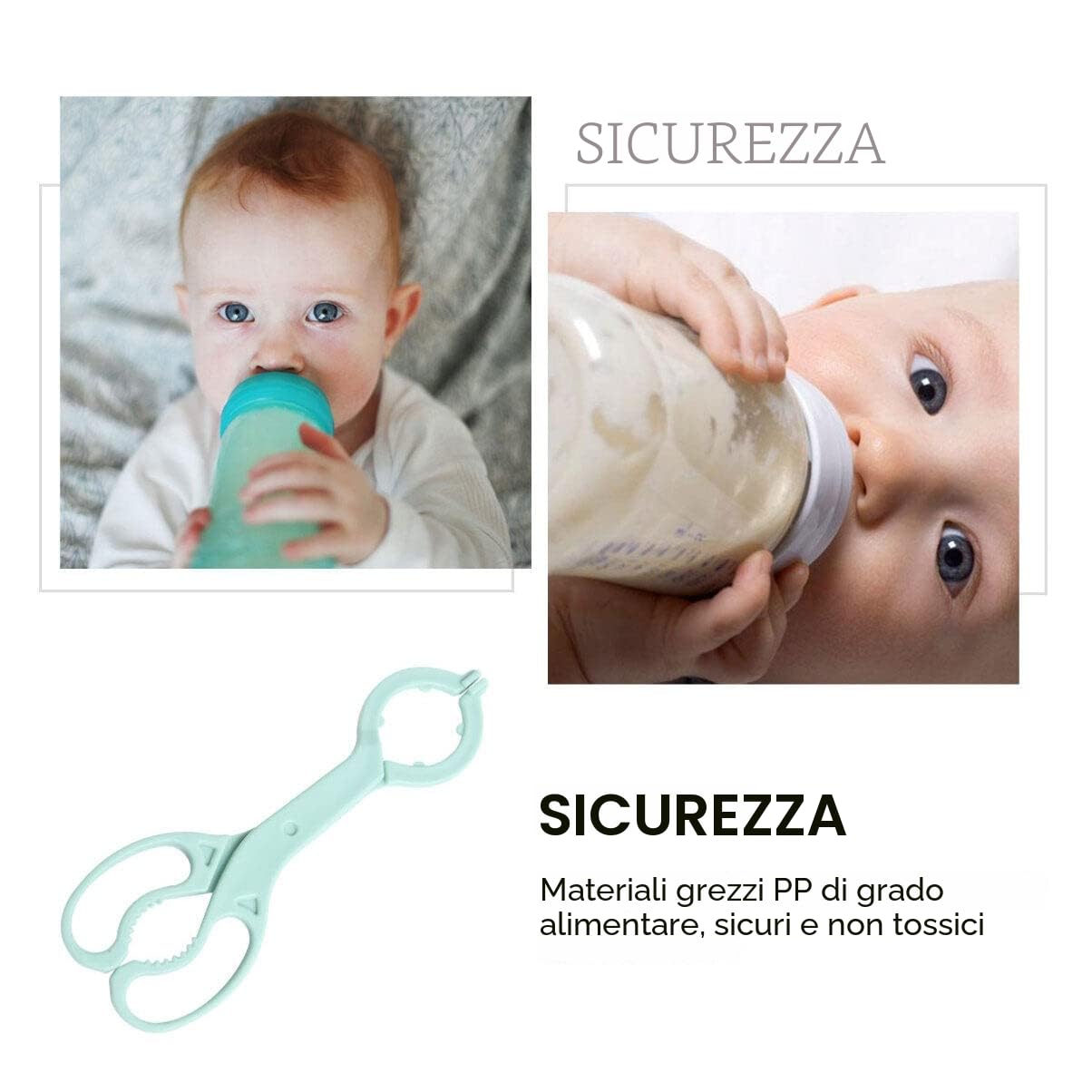 Ecceart, pinza per biberon, in silicone, antiscivolo, per allattamento, per biberon, colore: verde chiaro