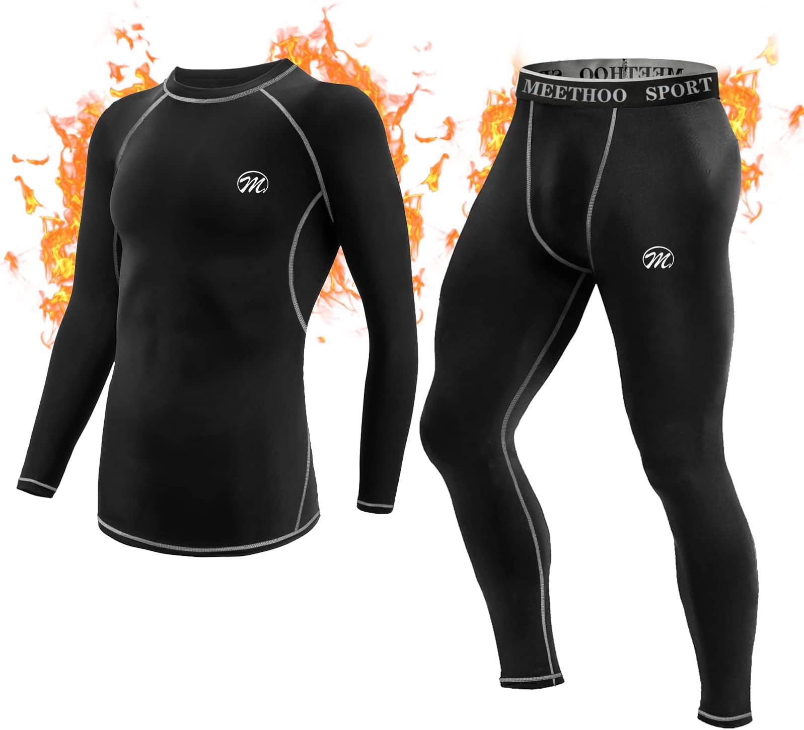 Men's Thermal Underwear Set, Base Layer Long Sleeve Top Long Johns Compression Shirt Bottom Suit Winter Warm Running Sport