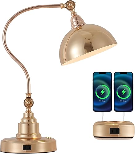 Vintage French Gold Desk Lamp Decorative Table Lamp for Home Office Living Room Bedroom Desk Light, Rustic Industrial Farmhouse Antique Library