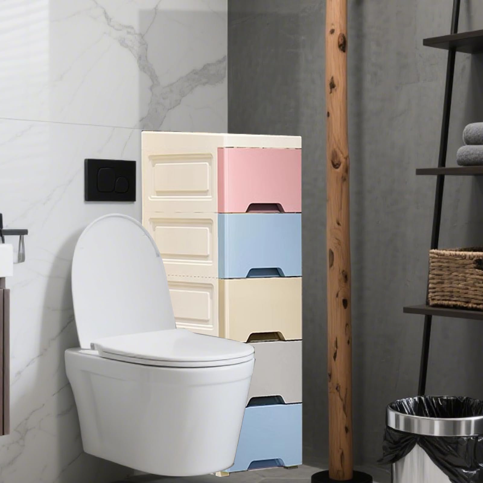 Mobile da bagno sottile su ruote, 5 ripiani, verticale, per piccoli spazi, cucina, appartamento, hotel, affitto, casa, ristorante, ufficio, uso aziendale
