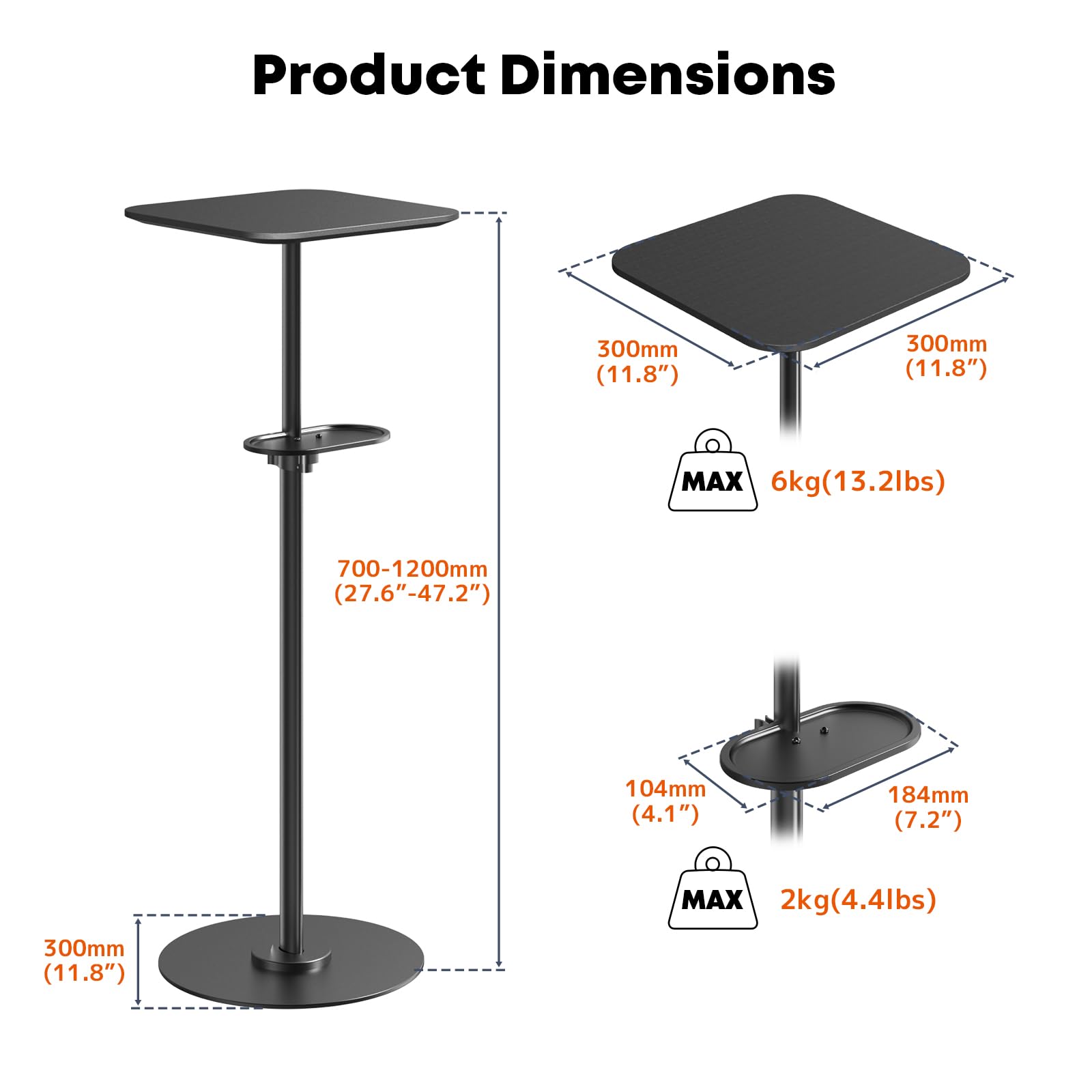 PUTORSEN Support pour Beamer - Support de sol réglable 70-120cm 6KG pour projecteurs, caméras, ordinateurs portables