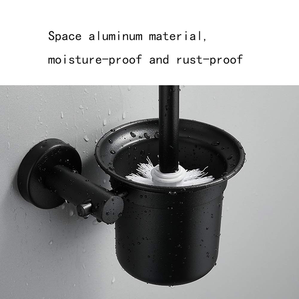 Nff Spazzola E Supporto per La Toilette, Acciaio Inossidabile con Base Pennello per La Toletta Nera A Parete, Manico Lungo con Setole Resistenti Spazzola Igienica 29x9.5 Cm