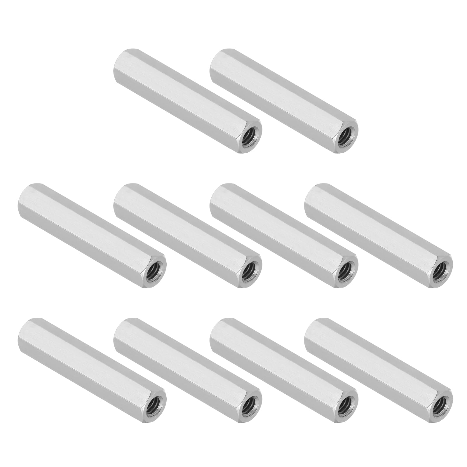 PATIKIL 1/4"-20 UNC 304 Stainless Steel Hex Coupling Nuts, 10Pcs 2" Length Half Threaded Rod Coupling Nut Studding Connector Fasteners, Silver Tone