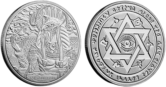 Ancient Egyptian Ra Sun God Challenge Coin with Star of David - Unique Egyptian Mythology Memorabilia Silver Coin