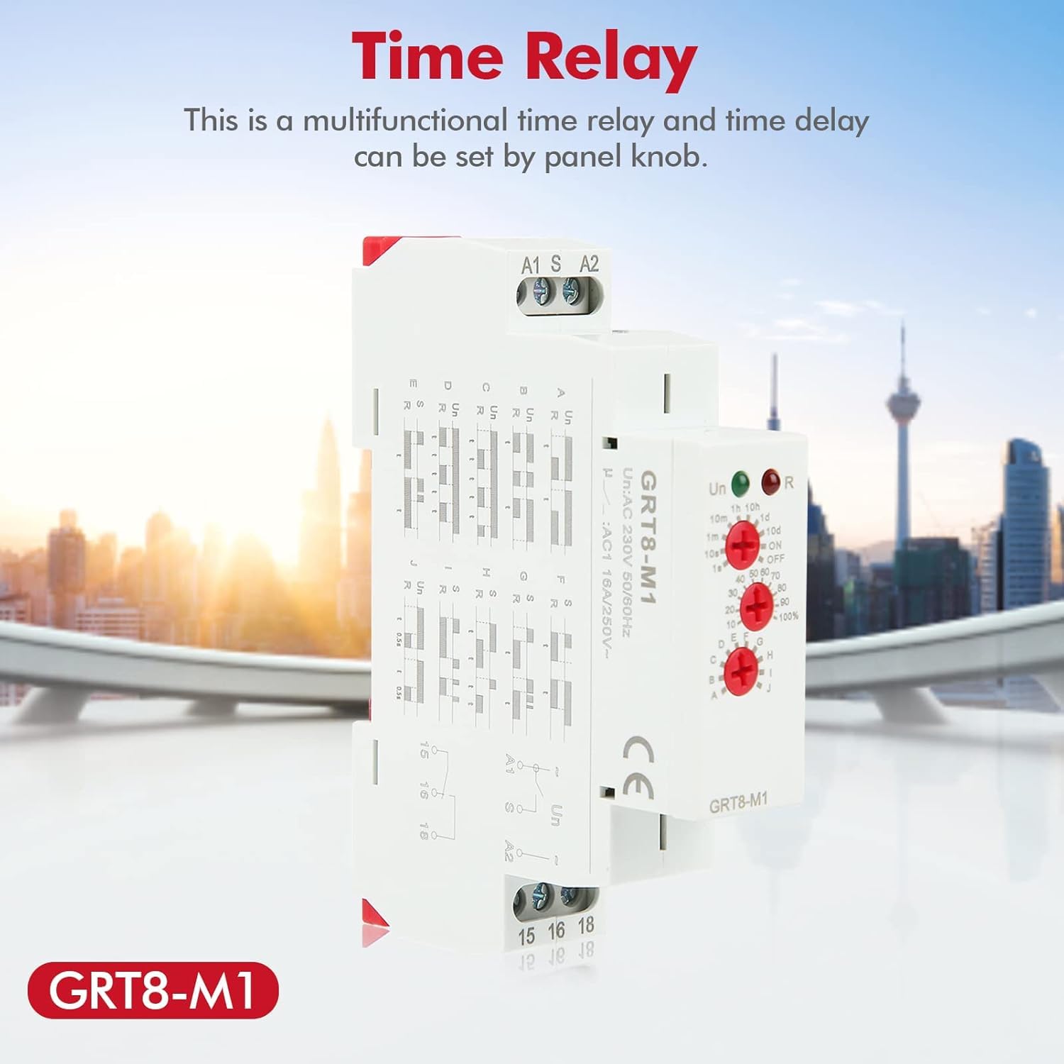 Relais Temporisé Multifonction 220V, GRT8-M1 Relais de Temps avec 10 Fonctions Montage sur Rail DIN AC, pour Contrôle de l'Éclairage des Équipements Industriels