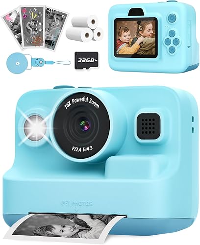 Anchioo Cámara de impresión instantánea para niños, cámara digital 1080P para niños con papel de impresora, regalo de cumpleaños de Navidad para