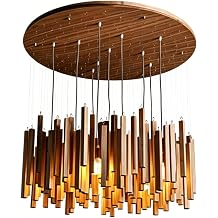 10-Light Natural Wood Tassel Pendant Light, Farmhouse Style High Ceiling Lamp, 39.37in Diameter, Dark Wood, Ideal for Living Room, Foyer and Stairwell