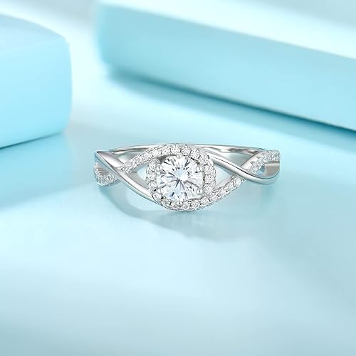Miniatura 5 de JO WISDOM Anillo de plata de ley 925 para mujer, anillo de compromiso de boda y aniversario con anillo de circonita cúbica 5A de 0.197 in