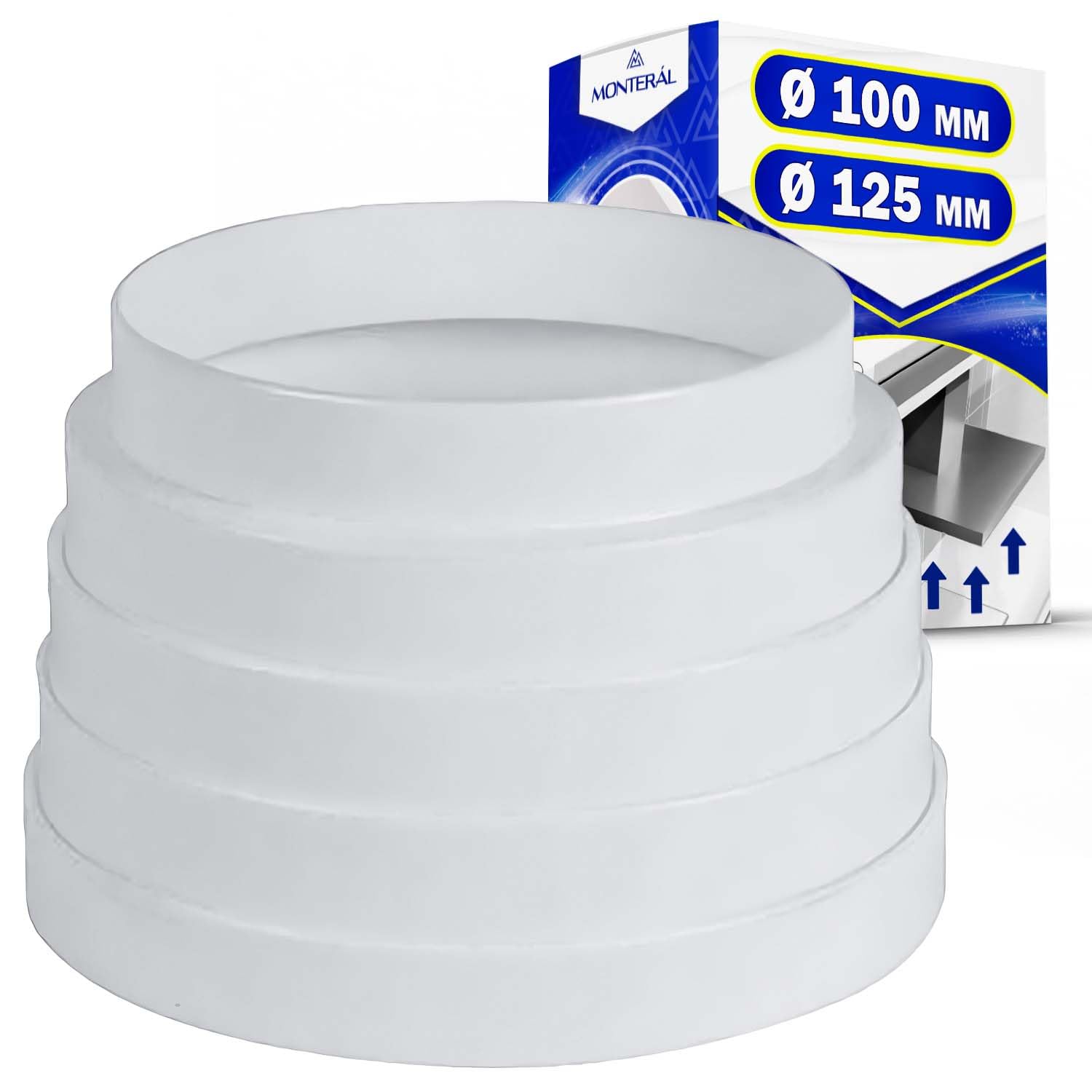 Ducting Reducer PVC diameter 125 mm diameter 100 mm for Connecting Air Ducts - Made in Spain - Warranty 10 Years - MONTERAL