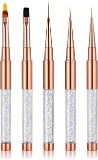 cobee 5 Pcs Nail Art Bushes Set, UV Gel Nails Brush with Rhinestone Handle Nail Art Design Brushes Nails Drawing Pen Gel Brush for DIY Manicures Salons