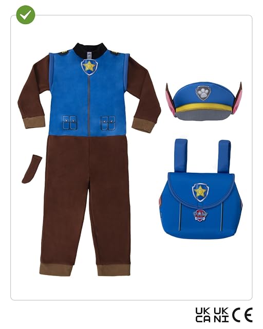 Foto 2 de 6 de Funidelia Disfraz Oficial de Chase Patrulla Canina para Niño con mono, cola, gorro y mochila, Traje Paw…