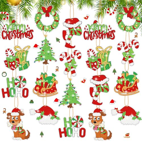 Realspring 20 Pcs Christmas Diamond Art Ornaments 5d Winter Diamond Painting Tree Decorations Has Xmas Hanging Rhinestones Art Kits for Adults Beginners DIY Crafts(Novelty)