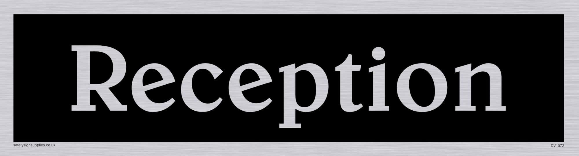 Viking Signs DV1072-L26-SV "Reception" Sign, Negative Black Text, Vinyl Silver Sticker, 225 mm H x 60 mm W