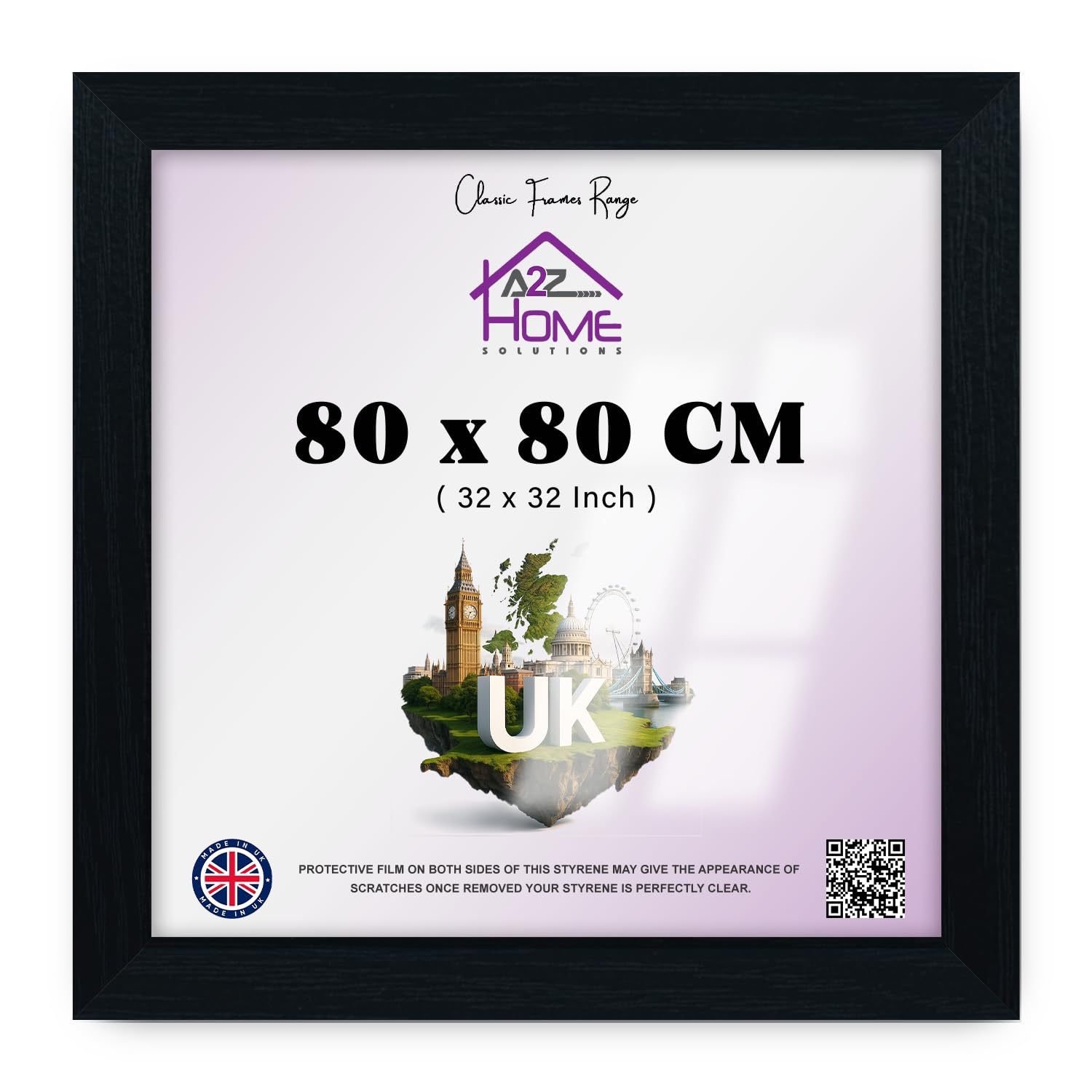 A2Z Home Solutions — Large (80 X 80 CM) Display Frame | Black Border With Crystal Clear Perspex Front For Vertical And Horizontal Mounting, Ideal For Offices And Art Galleries, 32 X 32 Inch