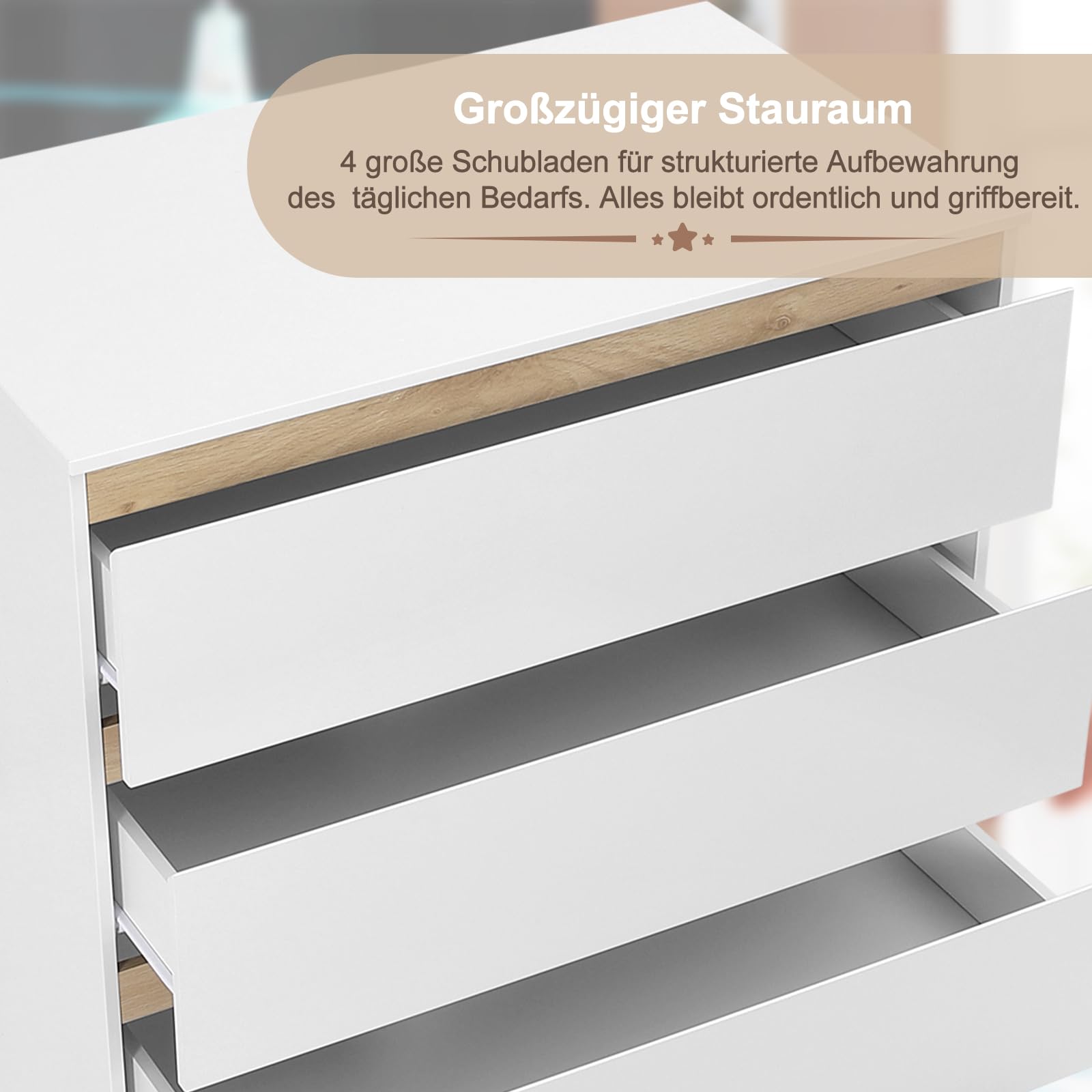 WOLTU Wickelkommode mit abnehmbarem Wickelaufsatz, 4 Schubladen, Höhe 110 cm, Weiß
