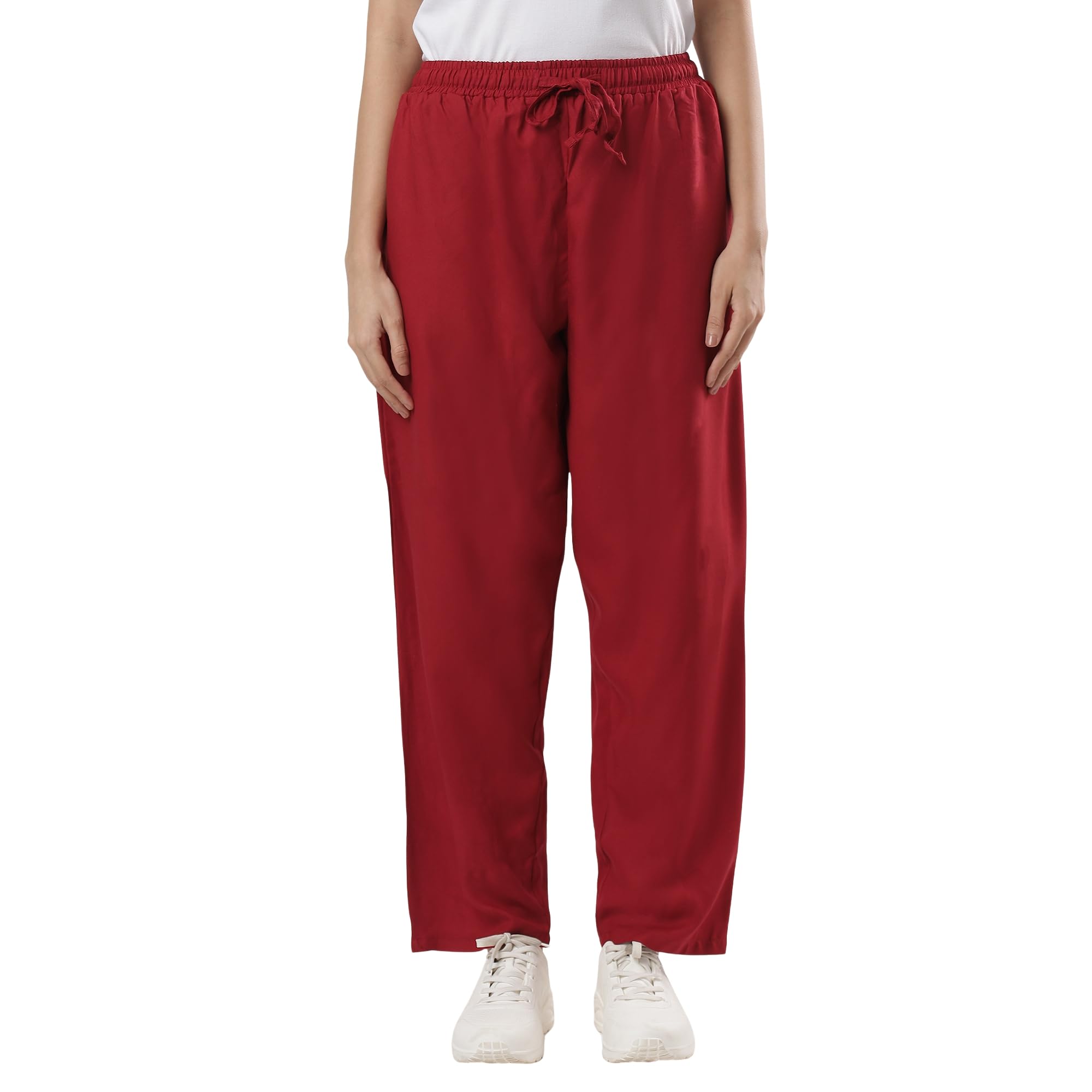 Women's Solid Plain Pyjama Pants, Elasticated Waist with Drawstring, Relaxed Fit Lounge Wear-picture-51