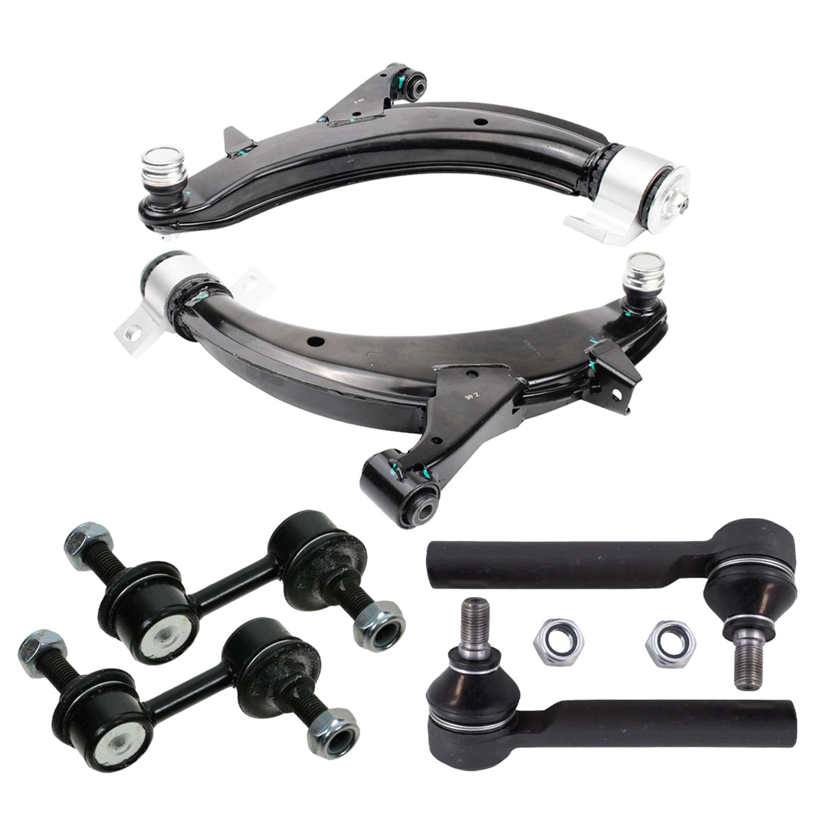 TRQ Front Steering & Suspension Kit Control Arm with Ball Joint Sway Bar Stabilizer Link Tie Rod Compatible with 2003-2005 Subaru Forester