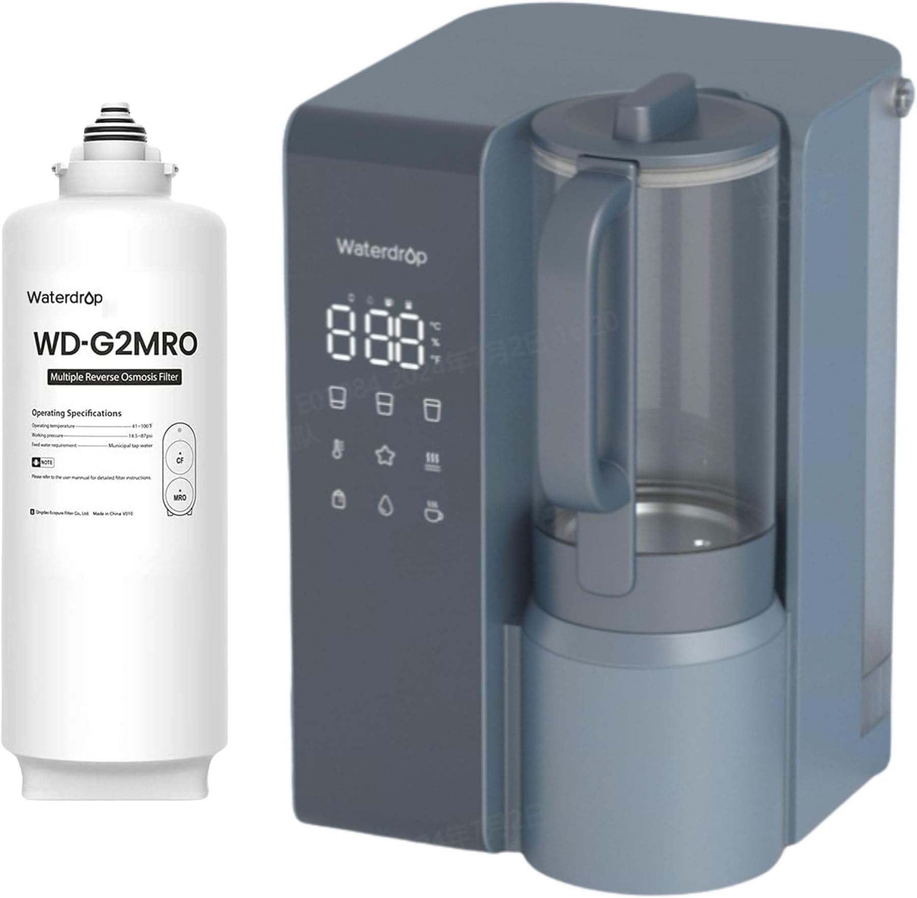 Waterdrop WD-M1 Reverse Osmosis Water Filter Countertop, 𝐈𝐧𝐬𝐭𝐚𝐧𝐭 𝐇𝐨𝐭 Countertop Reverse Osmosis System, 7 Temperature Options, 6 Stage Purification, 3:1 Pure to Drain, No Installation, Gray