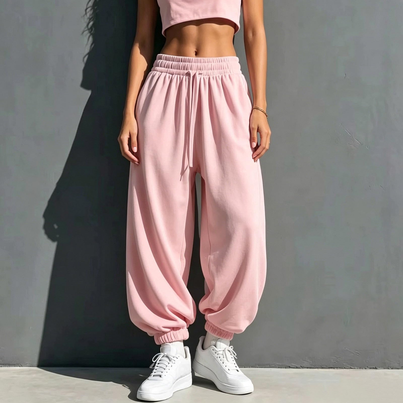 Generico Pantaloni Tuta Donna Pantaloni a Gamba Larga con Elastico in Vita Pantalone Jogger con Coulisse Comodi Pantlone Cotone Morbidi e Casual Pant Baggy Tinta Unita Pants Lunghi per Yoga e Fitness