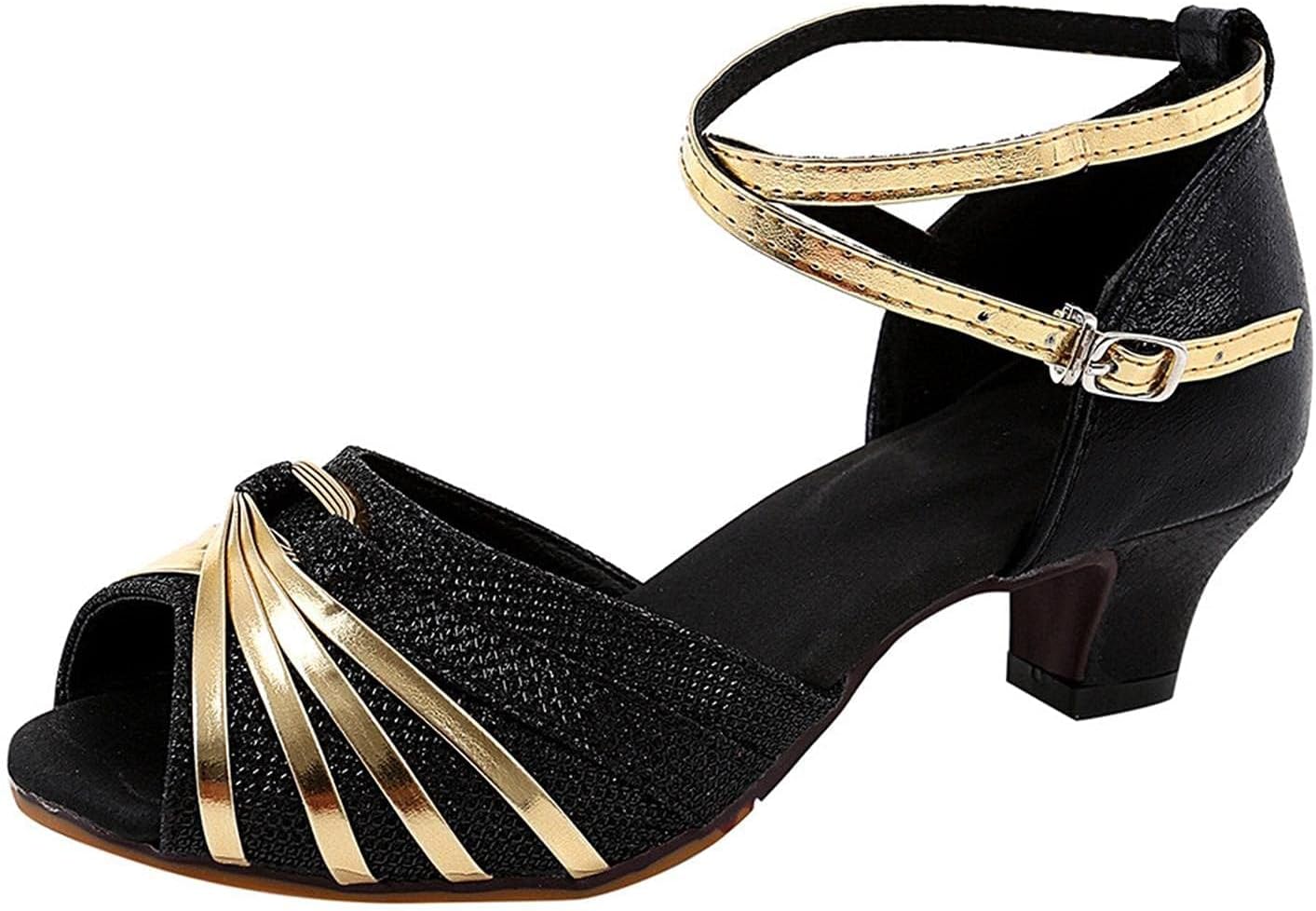 Women's Latin Dance Shoes Mid Heels Closed Toe Salsa Ballroom Dancing Shoes for Outdoor