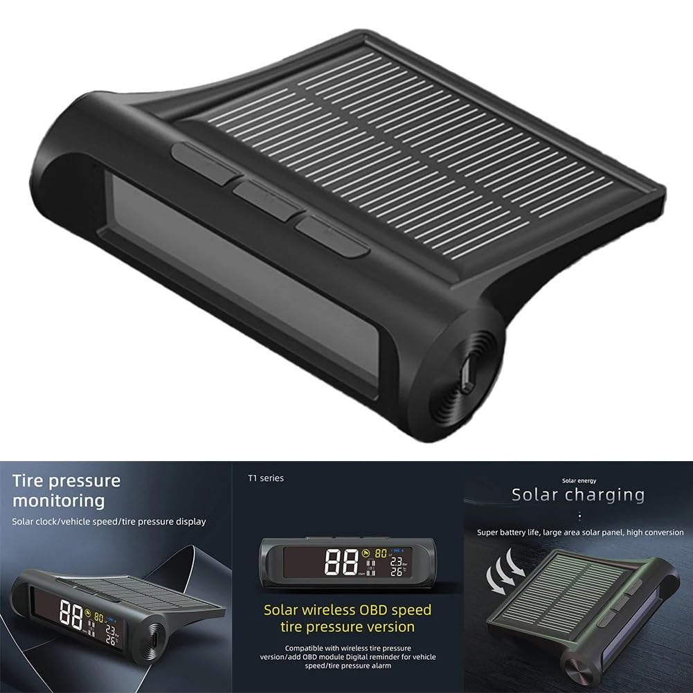 Tpms Pressione dei Pneumatici con Ricarica USB Solare for Auto Wireless Nera con 4 sensori Esterni Accessori for Veicoli Pressione Pneumatici