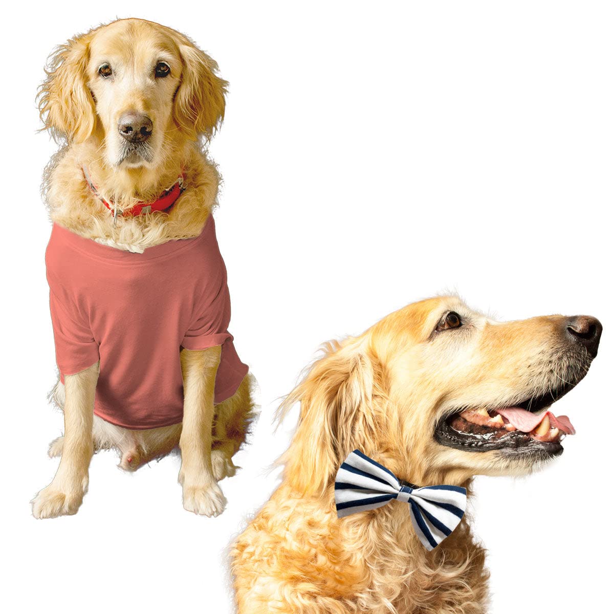 Ruse Basic Summer Dog T-Shirt Solid Pets Crew Neck & Acai Berry Striper Bow Tie Half Sleeves Party Dress Set/Apparel/Clothes/Tees Gift for Dogs.Large (B09THBXHDM) Amazon Price History, Amazon Price Tracker