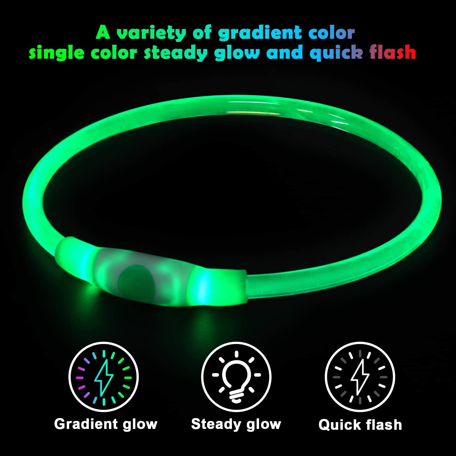 AUAUY Collare Luminoso per Cani, Collare per Animali Domestico LED Ricaricabile USB, Collare di Lunghezza Regolabile Impermeabile per Cani di Taglia Piccola Media Grande e Gatti - Colorato