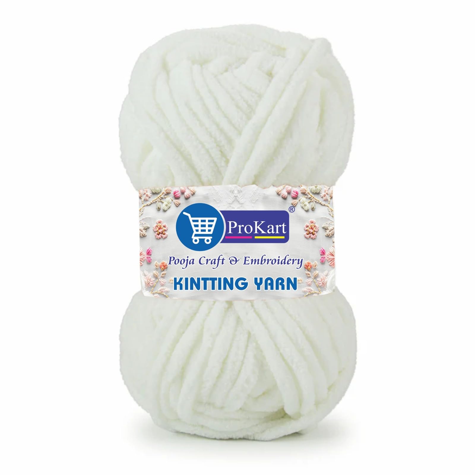 ProKart Premium Blankie Wool, Plush & Cuddly, Chenille Yarn Supersoft Hand Knitting Wool Ball | Blanket Thick/Mottu Yarn Ball Suitable for Hand Knitting and Crocheting (Pure White, 100gms x 1 Pack)
