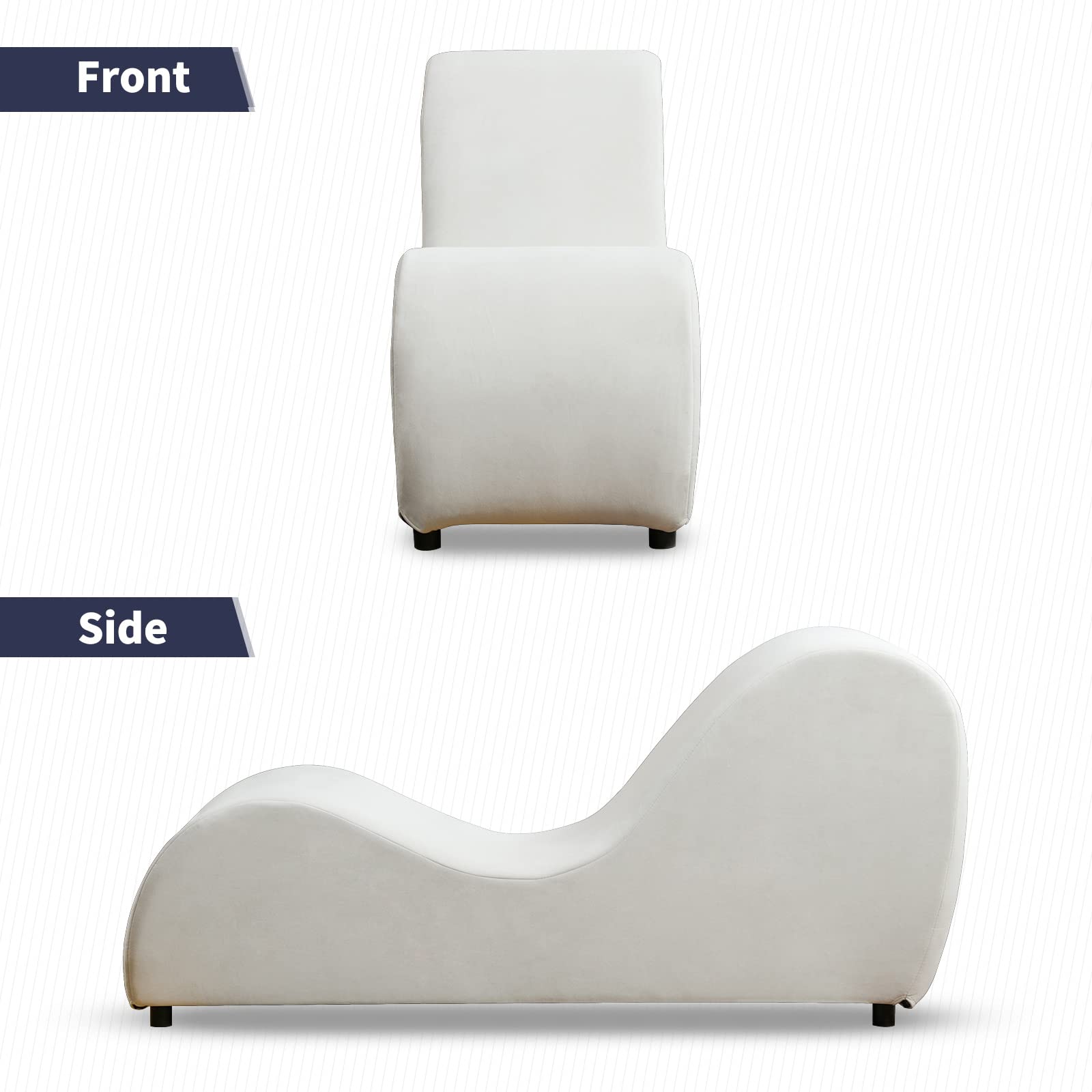 iJuicy Modern Chaise Lounge for Stretching, Relaxation, Meditation - Velvet Material, Curved Design, Suitable for Bedroom, Living Room-: Beige