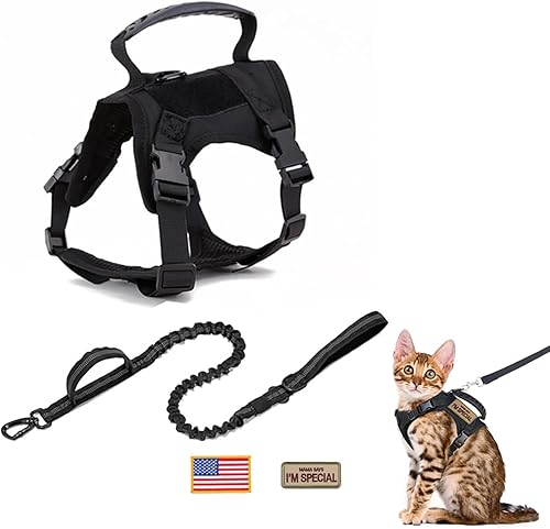 Arnés táctico militar para gatos para caminar, a prueba de escape, arnés ajustable para mascotas, cuerda de tracción de fácil control para gatos