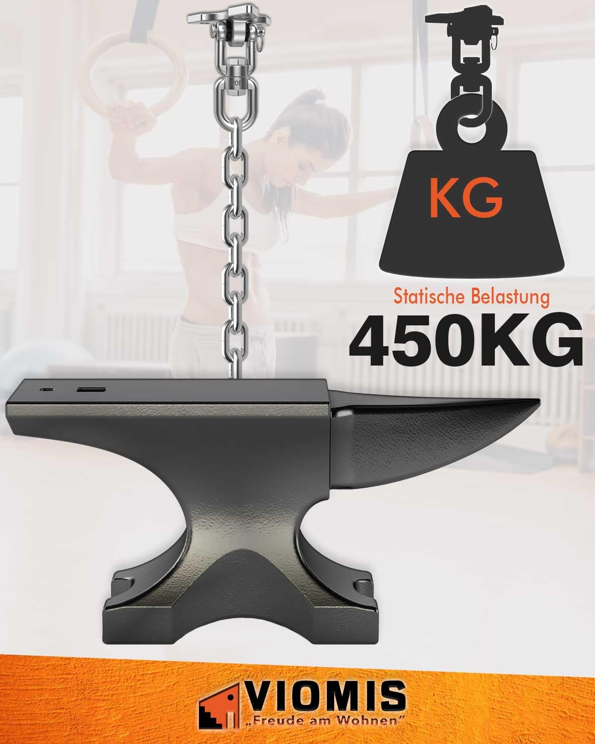 Gancio da soffitto in acciaio inox girevole a 360° – universale per altalene, amache e sacchi da boxe, capacità di carico 450 kg, per interni ed esterni