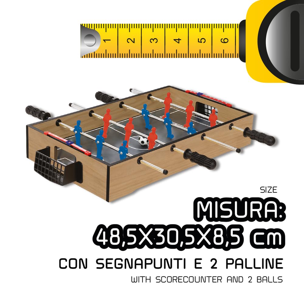 Calcetto da Tavolo Calcetto Balilla da appoggio Misure 48,5x30,5x8,5cm a 4 aste con segnapunti e 2 Palline. Piccolo bigliardino da casa. Idea Regalo per Serate tra Amici o in Famiglia.